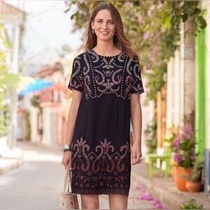 Sundance Vivienne Life Black Eyelet Dress Red Pink Embroidery Women's - Size P8